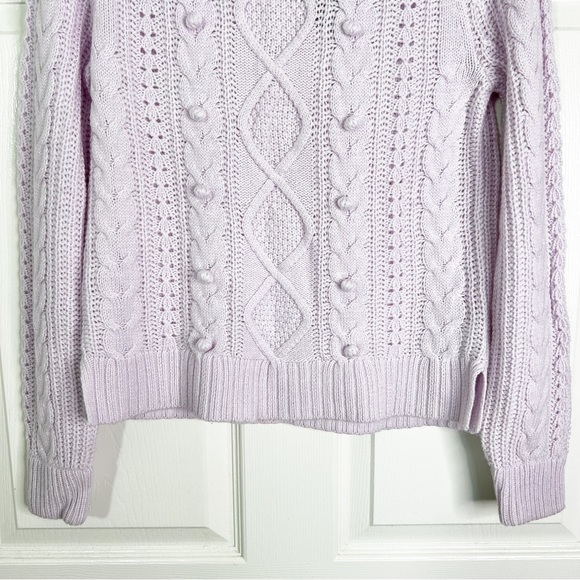 NWT J. Crew Pom Pom Cable Knit Mock Neck Sweater Vintage Lilac Women’s XS *FLAWS - Picture 6 of 13